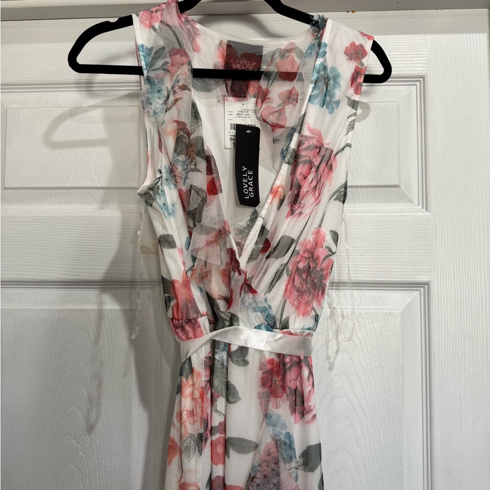 Floral Maxi Dress with Pink and Green Accents - Picture 2 of 2